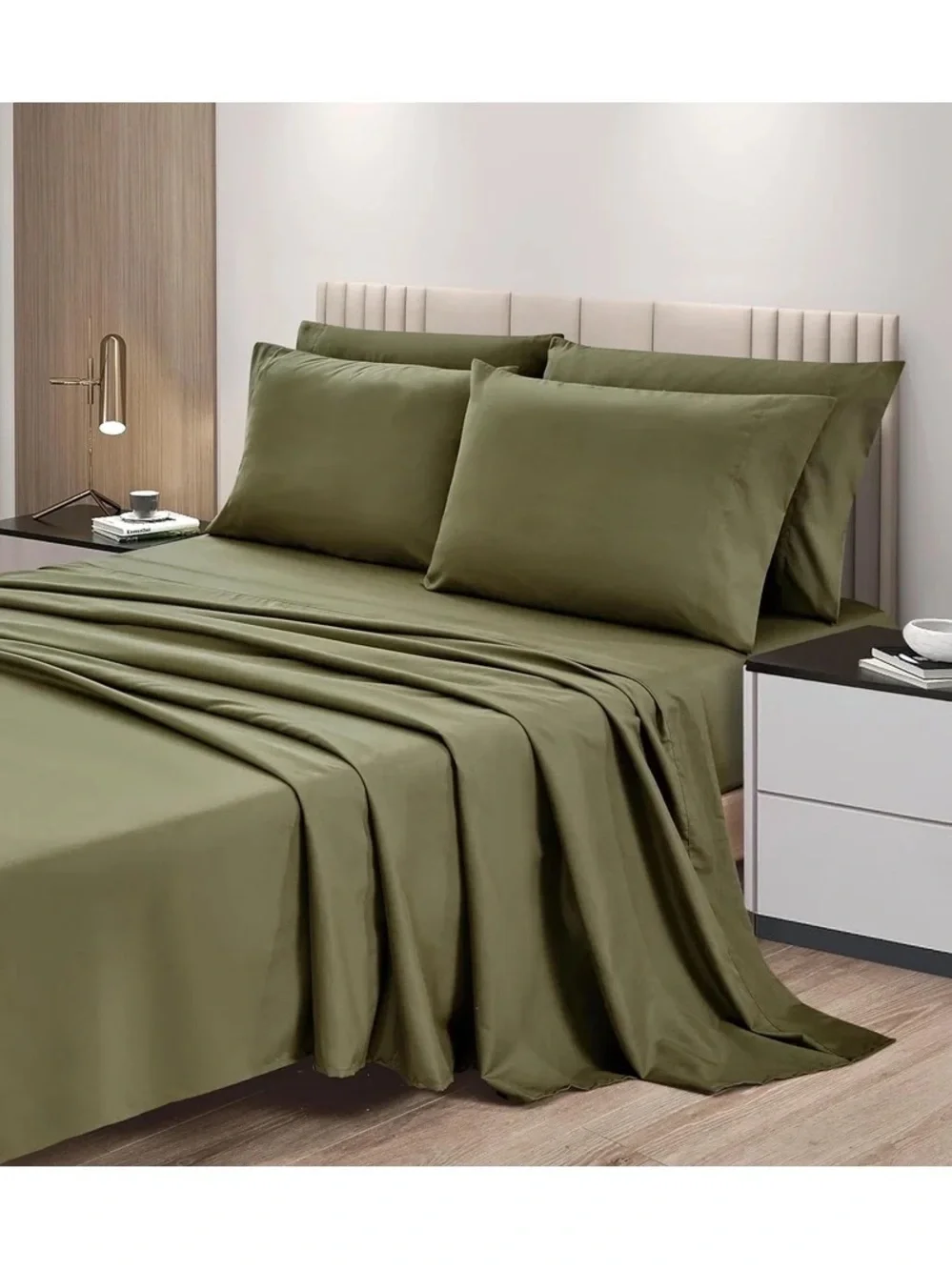 Olive Green Premium Cotton king 200Tc 4 piece Bed Sheet Set